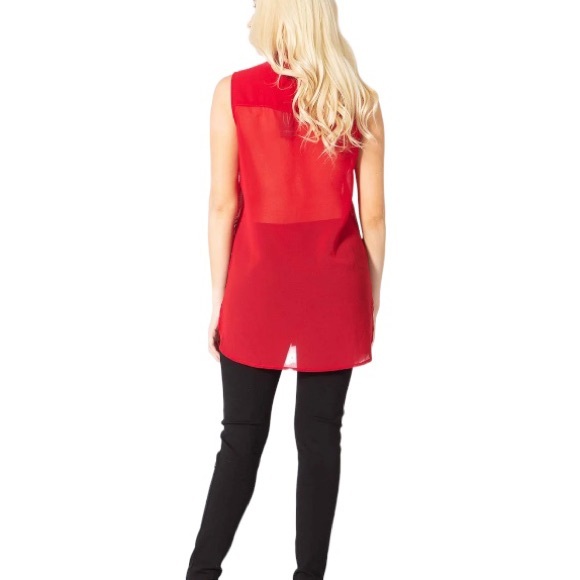Vertigo Red studded sleeveless blouse semi sheer button down size small - Picture 3 of 13